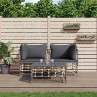 3-delige Loungeset met kussens poly rattan antracietkleurig - thumbnail