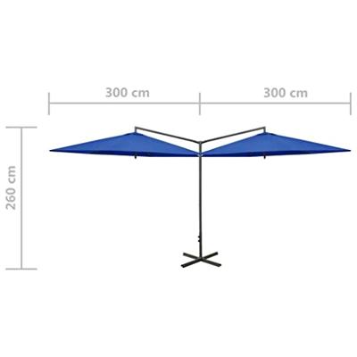 VidaXL Parasol dubbel met stalen paal 600 cm azuurblauw