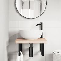 Badkamer wandschap staal en massief eikenhout - thumbnail