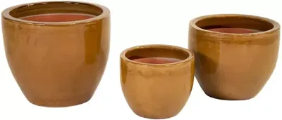 Mega Collections Geglazuurde Bloempot Egg Ø30x26 cm - Honinggeel