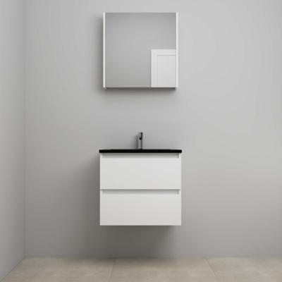 On-Line Badkamermeubelset - 60 cm - Voorgemonteerd - Ladestructuur - Acryl Wastafel - 1 Kraangat - Spiegelkast - Hoogglans Wit