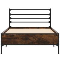 Bedframe bewerkt hout metaal gerookt eikenkleurig 150x200 cm - thumbnail
