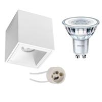 Opbouwspot Set - Pragmi Cliron Pro - GU10 Fitting - Opbouw Vierkant - Mat Wit - Verdiept - 90mm - Philips - CorePro 827 36D - 4.6W - Warm Wit 2700K - thumbnail