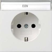 Gira F100 wandcontactdoos met randaarde en tekstkader zuiverwit glanzend - thumbnail