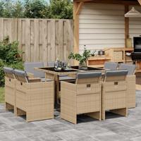 9-delige Tuinset met kussens poly rattan gemengd beige - thumbnail