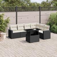 7-delige Loungeset met kussens poly rattan zwart - thumbnail