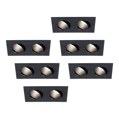 Set van 6 Mallorca LED inbouwspot - IP20 - Kantelbaar - 8 Watt 690 Lumen - 6500K Daglicht wit - Dubbel - GU10 - Dimbaar - Rechthoek - Voor binnen - Zwart