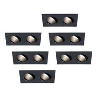 Set van 6 Mallorca LED inbouwspot - IP20 - Kantelbaar - 8 Watt 690 Lumen - 6500K Daglicht wit - Dubbel - GU10 - Dimbaar - Rechthoek - Voor binnen - Zwart - thumbnail