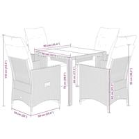 5-delige Bistroset met kussens poly rattan grijs - thumbnail