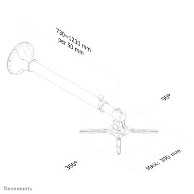 Newstar BEAMERW100 Beamer Wandsteun 73-123 cm Zilver - thumbnail