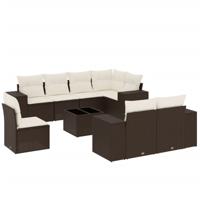 9-delige Loungeset met kussens poly rattan bruin - thumbnail