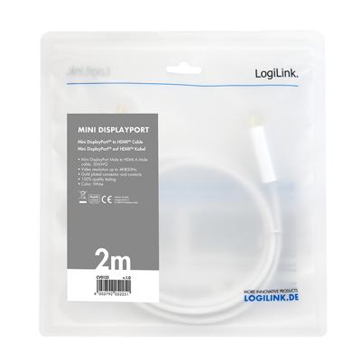 LogiLink CV0123 DisplayPort kabel 2 m Mini DisplayPort HDMI Wit