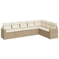 7-delige Loungeset met kussens poly rattan beige - thumbnail