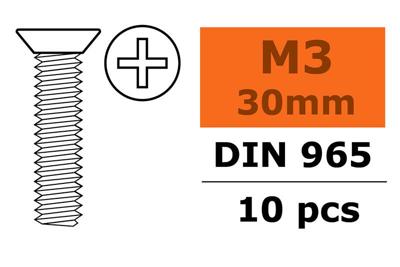 Verzonken schroef met philips kruissleuf, M3X30, Gegalvaniseerd staal (10st)
