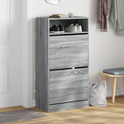 VidaXL Schoenenkast 60x34x116 cm bewerkt hout grijs sonoma eikenkleur VidaXL Schoenenkast 60x34x116 cm bewerkt hout grijs sonoma eikenkleur