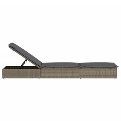 Ligbed met kussen 1 st 201x55x62 cm poly rattan grijs