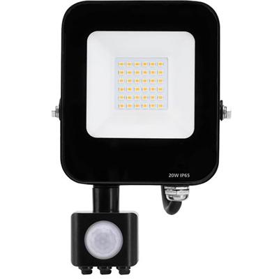 LED Bouwlamp met Bewegingssensor - 20W Schijnwerper - 4000K IP65 - Zwart