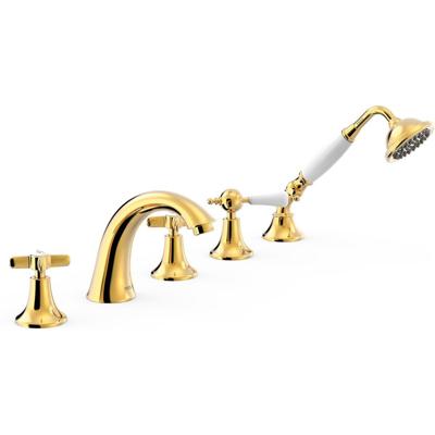 Badrandkraan Tres Clasic Mengkraan Gebogen Incl. Omstelknop en Handdouche Goud Tres