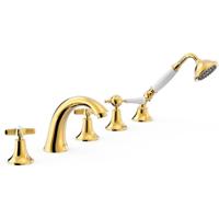 Badrandkraan Tres Clasic Mengkraan Gebogen Incl. Omstelknop en Handdouche Goud Tres - thumbnail