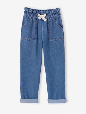 Paper bag jeans broek middenblauw
