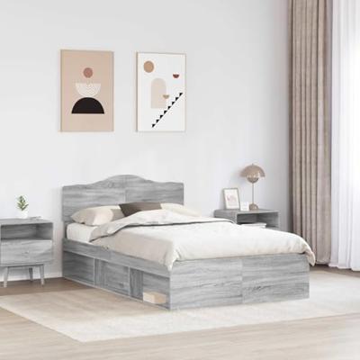Bedframe Grijs Sonoma 135 x 190 cm Massief grenenhout
