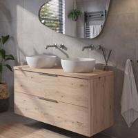 Saqu Lima badmeubel incl. keramische waskommen 120x51x76cm naturel eiken - rvs greep - thumbnail