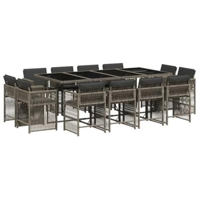 13-delige Tuinset met kussens poly rattan grijs