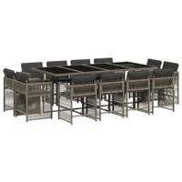 13-delige Tuinset met kussens poly rattan grijs - thumbnail
