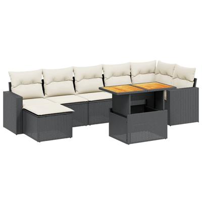 8-delige Loungeset met kussens poly rattan zwart - thumbnail