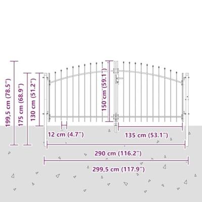 Tuinpoort met slot Grijs 150 x 300 cm Staal