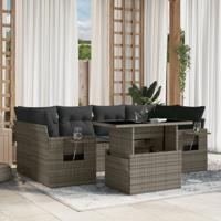 7-delige Loungeset met kussens poly rattan grijs - thumbnail