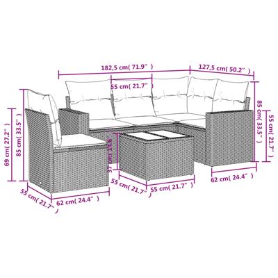 6-delige Loungeset met kussens poly rattan zwart - thumbnail