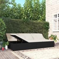 Ligbed met kussens converteerbaar poly rattan zwart - thumbnail