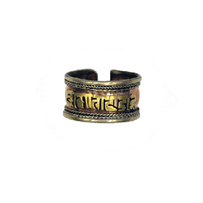 Ring Tibet met Om Mani Pad Me Hum Verkoperd Witmetaal (1,3 cm)