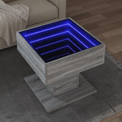 Salontafel met LED 50x50x45 cm bewerkt hout grijs sonoma eiken