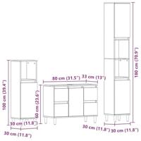 Badkamermeubelset 3 pcs Zwart 30 x 30 x 180 cm Bewerkt hout - thumbnail