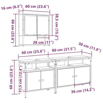 Badkamermeubelset 3 pcs Bruin 80 x 30 x 60 cm Bewerkt hout