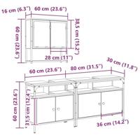 Badkamermeubelset 3 pcs Bruin 80 x 30 x 60 cm Bewerkt hout - thumbnail