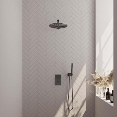 BRAUER Gunmetal Edition thermostatische inbouw regendouche 3-weg omstelling SET 26 met 30 cm douchekop en rechte muurarm en staaf handdouche en doucheslang en wandaansluitbocht gunmetal geborsteld PVD BRAUER Gunmetal Edition thermostatische inbouw regendouche 3-weg omstelling SET 26 met 30 cm douchekop en rechte muurarm en staaf handdouche en doucheslang en wandaansluitbocht gunmetal geborsteld PVD