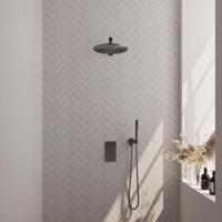 BRAUER Gunmetal Edition thermostatische inbouw regendouche 3-weg omstelling SET 26 met 30 cm douchekop en rechte muurarm en staaf handdouche en doucheslang en wandaansluitbocht gunmetal geborsteld PVD - thumbnail