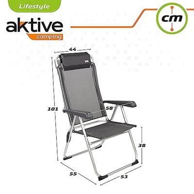 Klapstoel met Hoofdsteun Aktive Zwart 44 x 55 x 101 cm