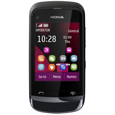 Nokia C2-02 smartphone (6,6 cm (2,6 inch) touchscreen, 2 megapixel camera, Bluetooth), chrome schwarz