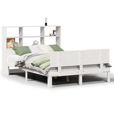 Bed met boekenkast zonder matras grenenhout wit 160x200 cm - thumbnail