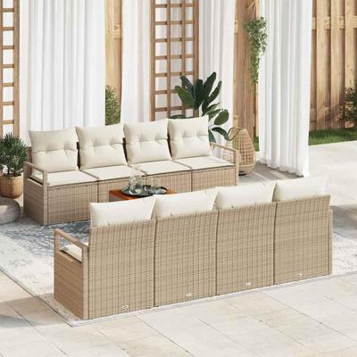 Tuinbankenset met kussen 9 pcs Beige poly rattan