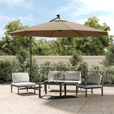 VidaXL Zweefparasol met led-verlichting en metalen paal 350 cm taupe