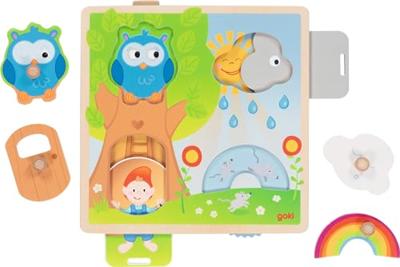Goki houten achtergrond vormenpuzzel weer, 4st. Goki houten achtergrond vormenpuzzel weer, 4st.