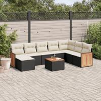9-delige Loungeset met kussens poly rattan zwart - thumbnail