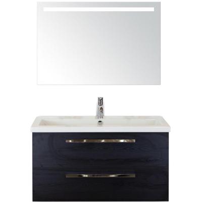Seville Badmeubelset 100 cm - Black Oak - Wastafel Djazz 1 Kraangat met Sence Spiegel