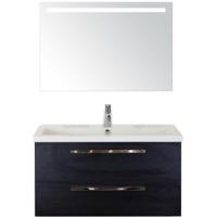Seville Badmeubelset 100 cm - Black Oak - Wastafel Djazz 1 Kraangat met Sence Spiegel - thumbnail