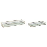 Set van trays Home ESPRIT Wit Gouden Metaal Kristal 42 x 15 x 4 cm (2 Stuks) - thumbnail